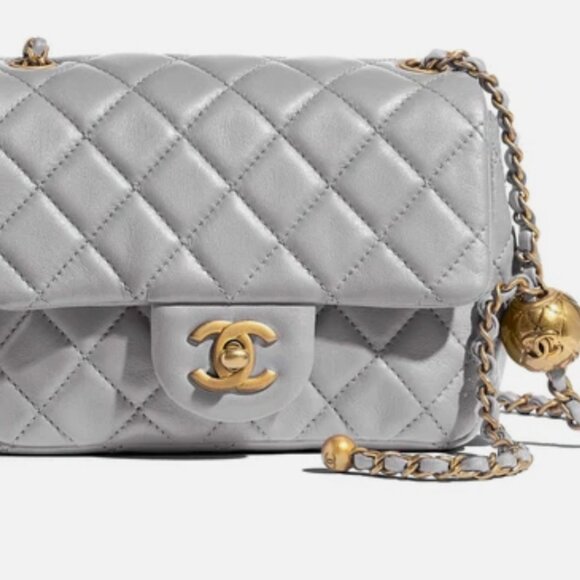 Chanel 21B Classic Mini Square Pearl Crush Lambskin Quilted Flap Bag, Gray, NIB - Picture 3 of 16